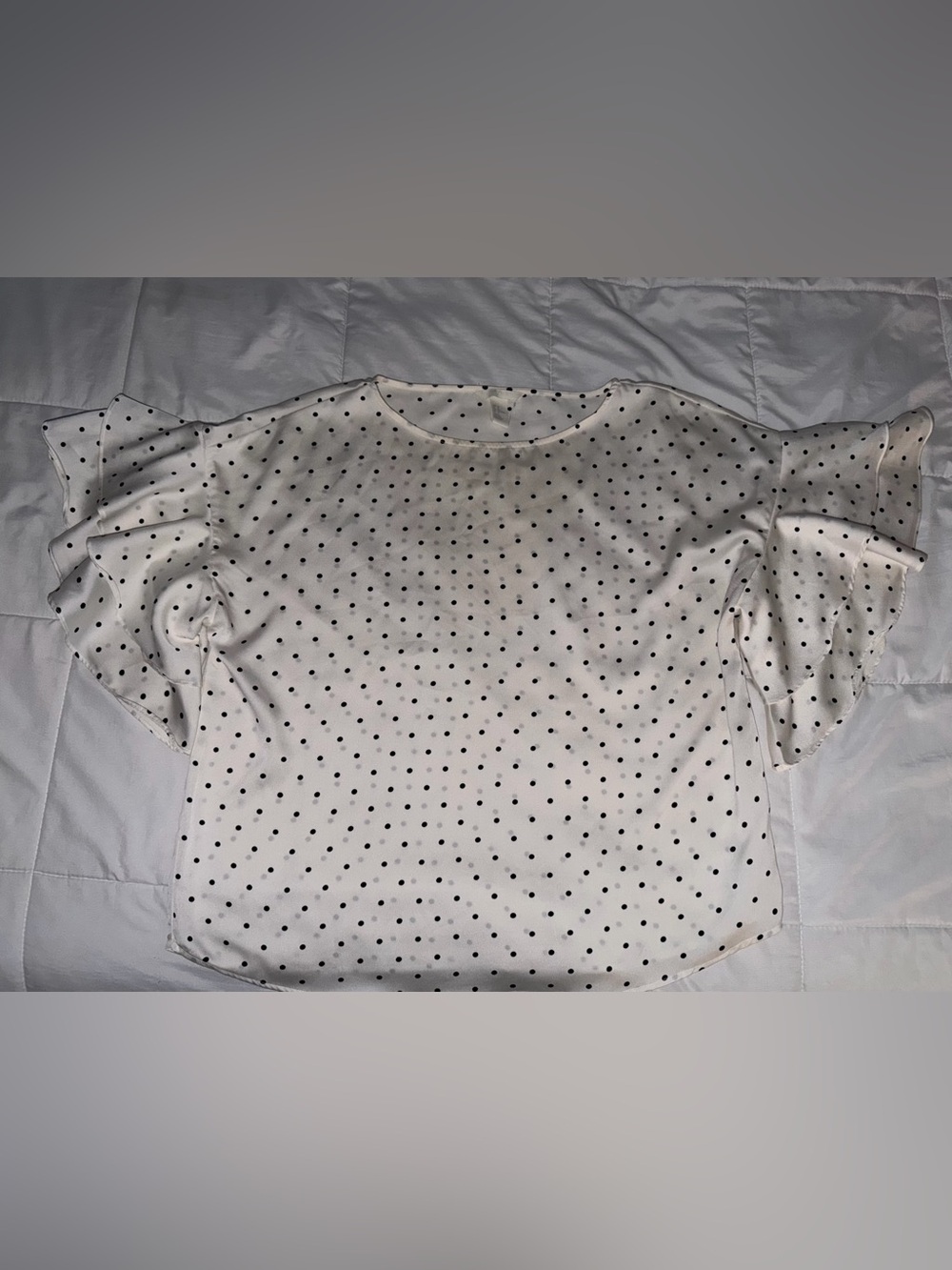 H&M Women’s White Polka Dot Satin Ruffle Sleeve Top - Size 14